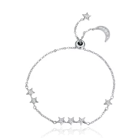 Pandora Style Silver Whisper of Star and Moon Slider Bracelet - SCB007 Pandora Style Silver Whisper of Star and Moon Slider Bracelet - SCB007
