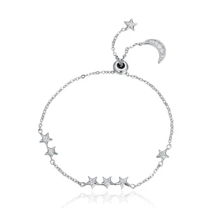 (image for) Pandora Style Silver Whisper of Star and Moon Slider Bracelet - SCB007