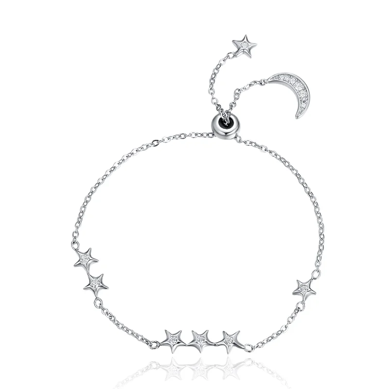 (image for) Pandora Style Silver Whisper of Star and Moon Slider Bracelet - SCB007 - Product Image