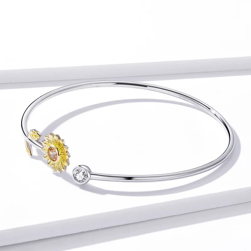 (image for) Pandora Style Two Tone Bicolor Fresh Daisy Open Bangle - BSB045 - View 3