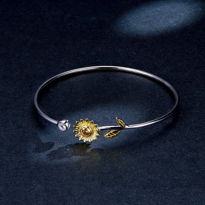 (image for) Pandora Style Two Tone Bicolor Fresh Daisy Open Bangle - BSB045 - View 5