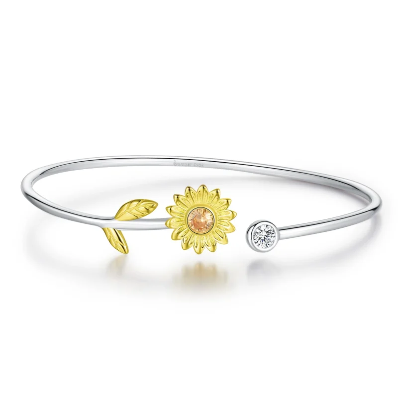 (image for) Pandora Style Two Tone Bicolor Fresh Daisy Open Bangle - BSB045 - Product Image