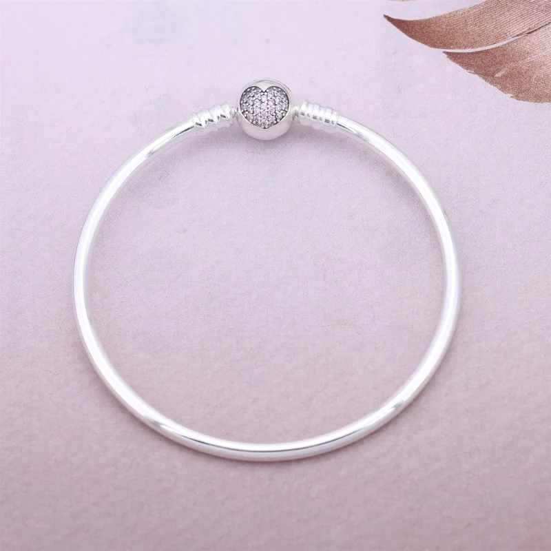 (image for) PANDORA Circle of Love, Pink Heart Cz Bangle - 590716PCZ - View 2