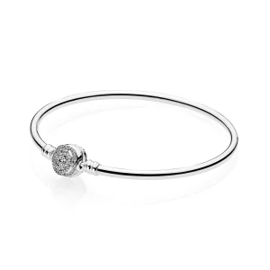 (image for) PANDORA Disney Belle Enchanted Rose Silver Bangle Bracelet - 590748CZ