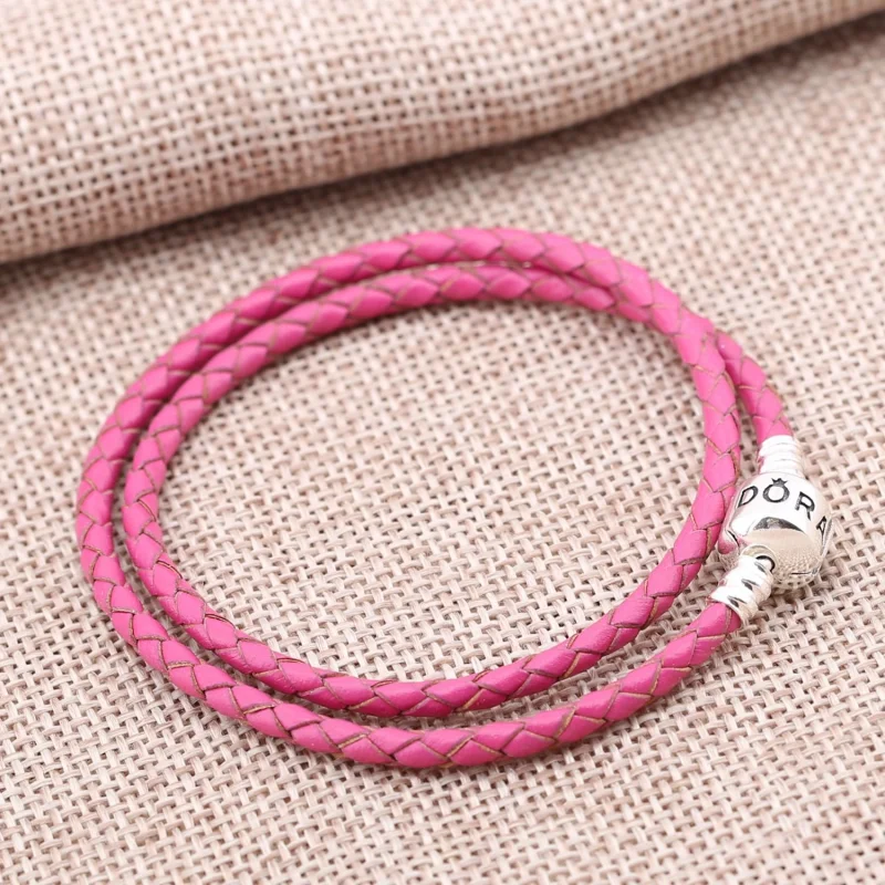 (image for) PANDORA Double Pink Leather Bracelet - 590705CDB-R - View 2