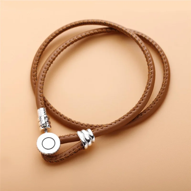 (image for) PANDORA Golden Tan Double Leather Bracelet, Clear CZ - 597194CGT-D - View 2