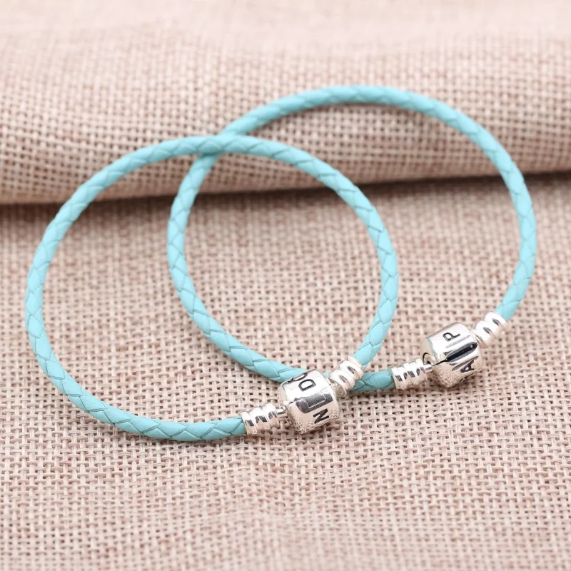(image for) PANDORA Light Blue Single Leather Silver Clasp Bracelet - 590705CRD-BC - View 2
