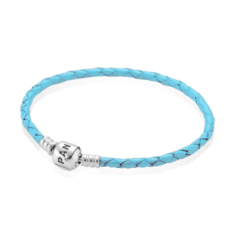 (image for) PANDORA Light Blue Single Leather Silver Clasp Bracelet - 590705CRD-BC - Product Image
