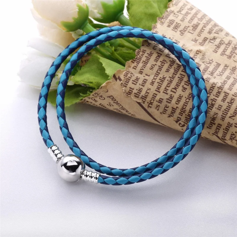 (image for) PANDORA Mixed Blue Woven Double-Leather Charm Bracelet - 590747CBMX-D - View 2