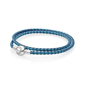(image for) PANDORA Mixed Blue Woven Double-Leather Charm Bracelet - 590747CBMX-D