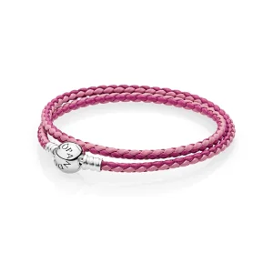 (image for) PANDORA Mixed Pink Woven Double-Leather Charm Bracelet - 590747CPMX-D