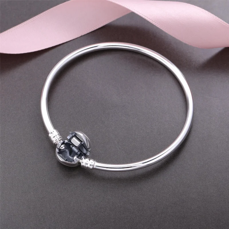 (image for) PANDORA Moments Silver Bangle Logo Heart Clasp Bracelet - 596268 - View 2