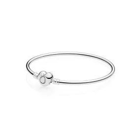 PANDORA Moments Silver Bangle Logo Heart Clasp Bracelet - 596268 PANDORA Moments Silver Bangle Logo Heart Clasp Bracelet - 596268