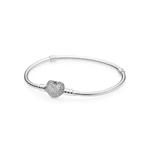 (image for) PANDORA Moments Silver Bracelet With Pavé Heart Clasp Cha - 590727cz