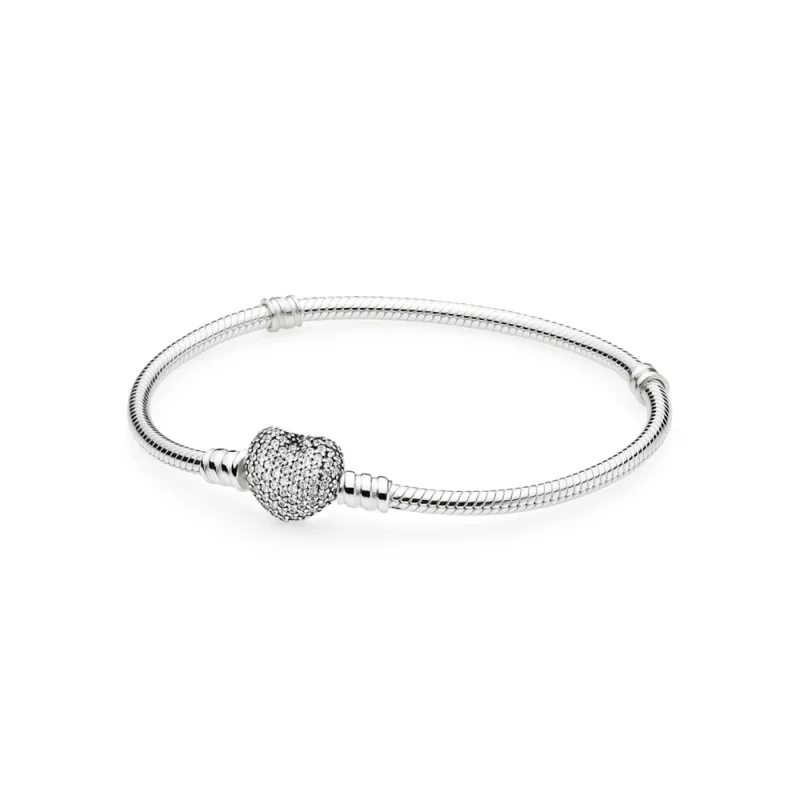 (image for) PANDORA Moments Silver Bracelet With Pavé Heart Clasp Cha - 590727cz - Product Image