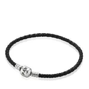(image for) PANDORA Moments Single Woven Leather Bracelet - Black