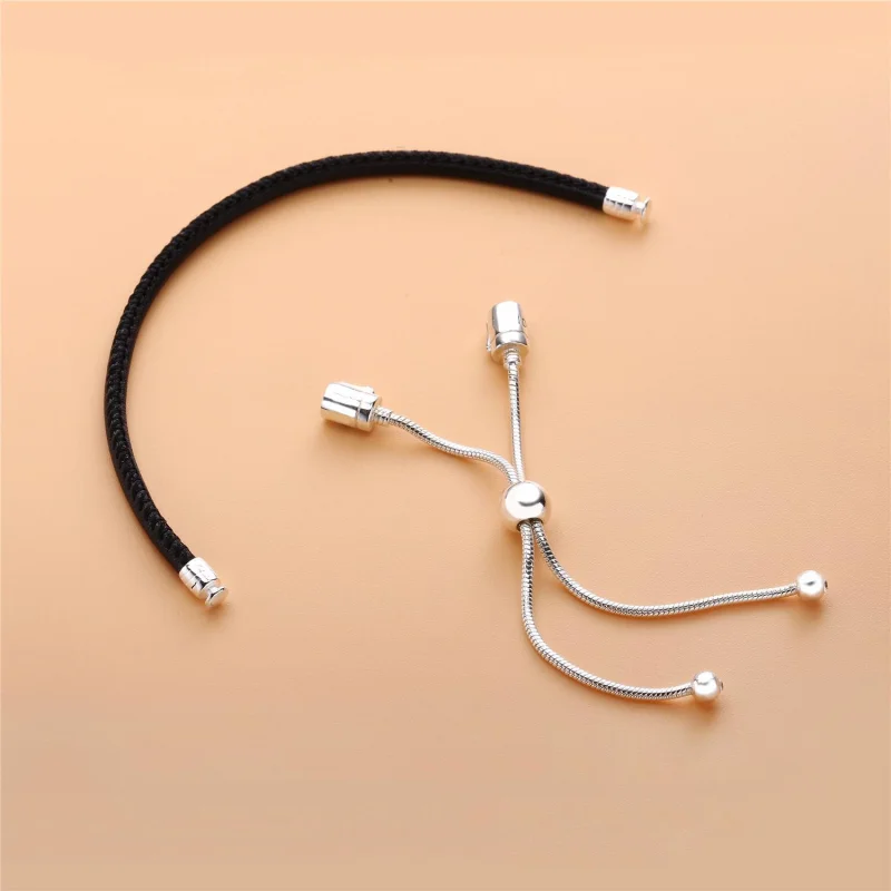 (image for) PANDORA Sliding Black Leather Bracelet, Clear CZ - 597225CBK - View 3