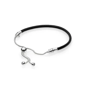 (image for) PANDORA Sliding Black Leather Bracelet, Clear CZ - 597225CBK