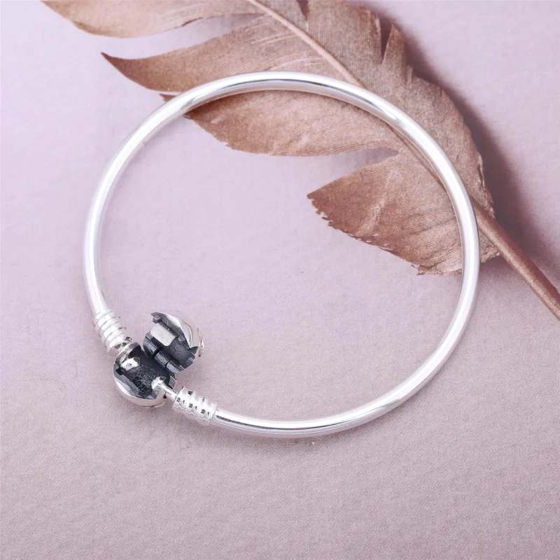 (image for) PANDORA Sterling Silver Bangle w/ Dainty Bow Clasp, Clear CZ - 590724CZ - View 2