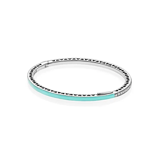 (image for) Radiant Hearts of PANDORA Bangle Bracelet, Bright Mint Enamel & Clear CZ - 590537en105