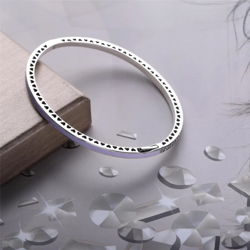 (image for) Radiant Hearts of PANDORA Bangle Bracelet, Lavender Enamel & Clear CZ - 590537EN - View 3