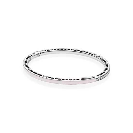 Radiant Hearts of PANDORA Bangle Bracelet, Light Pink Enamel & Clear CZ - 590537EN68