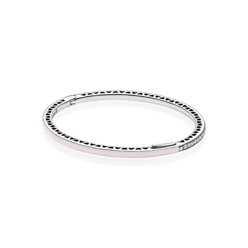 (image for) Radiant Hearts of PANDORA Bangle Bracelet, Light Pink Enamel & Clear CZ - 590537EN68 - Product Image