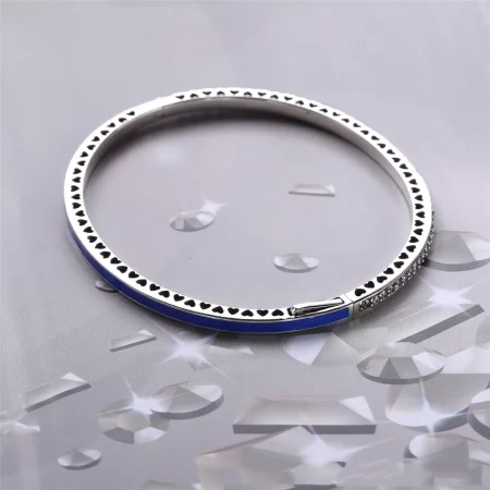 Radiant Hearts of PANDORA Bangle Bracelet, Princess Blue Enamel & Clear CZ - 590537EN82