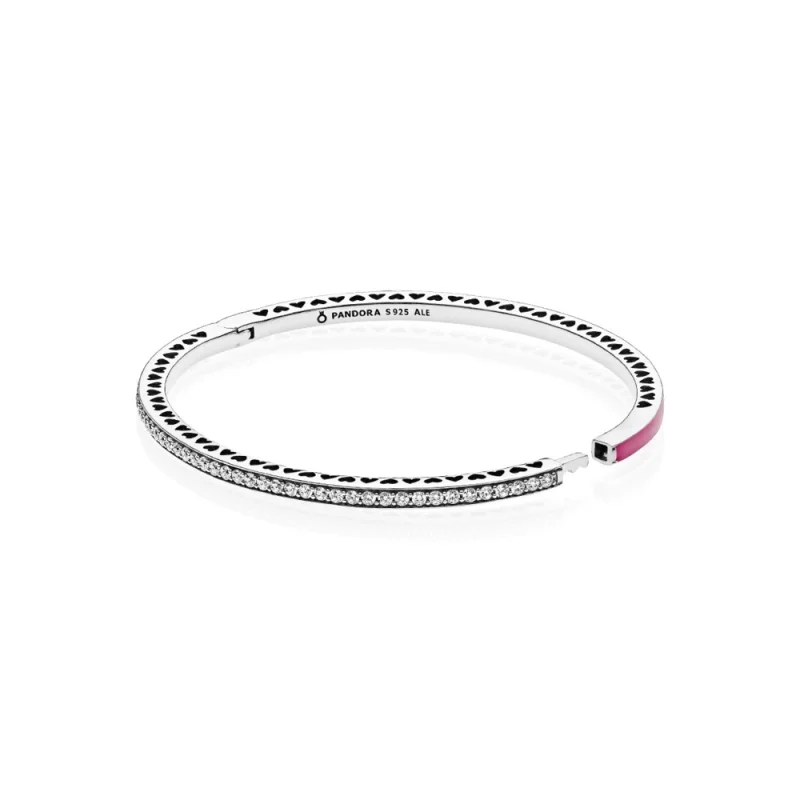 (image for) Radiant Hearts of PANDORA Bangle Bracelet, Radiant Orchid Enamel & Clear CZ - 59 - View 2