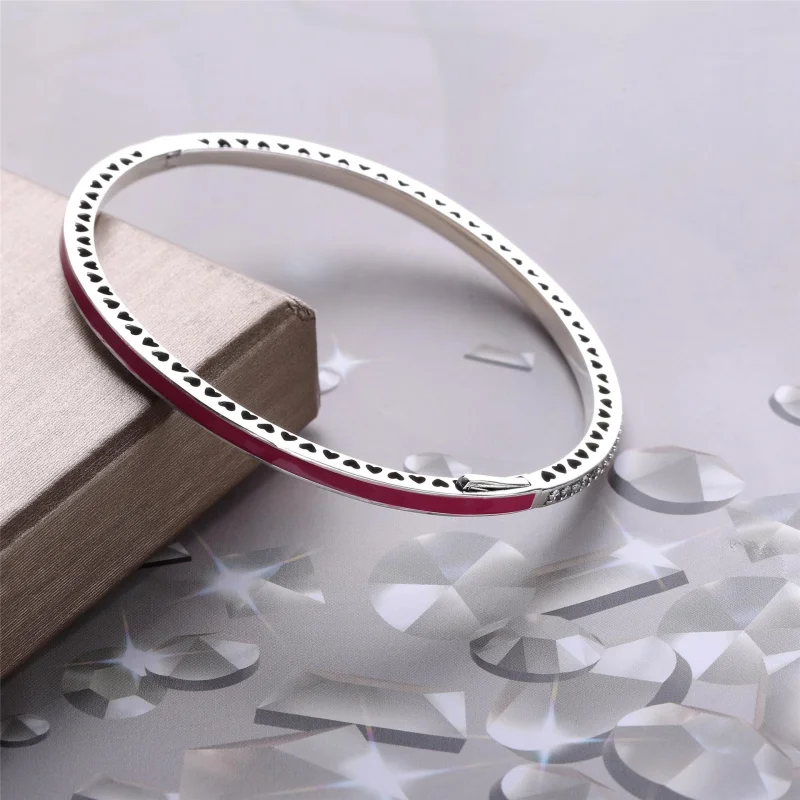 (image for) Radiant Hearts of PANDORA Bangle Bracelet, Radiant Orchid Enamel & Clear CZ - 59 - View 3