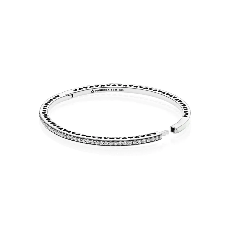 (image for) Radiant Hearts of PANDORA Bangle Bracelet, Silver Enamel & Clear CZ - 590537EN23 - View 2
