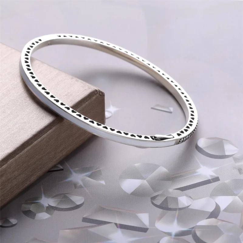 (image for) Radiant Hearts of PANDORA Bangle Bracelet, Silver Enamel & Clear CZ - 590537EN23 - View 3