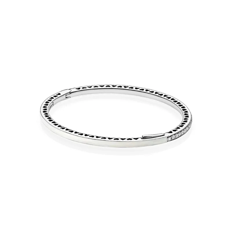 (image for) Radiant Hearts of PANDORA Bangle Bracelet, Silver Enamel & Clear CZ - 590537EN23 - Product Image
