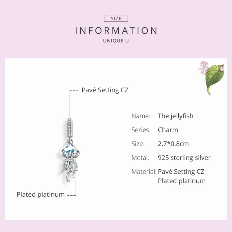 (image for) Pandora Style 925 Sterling Silver White Gold Plated Jellyfish Pendant - Blue Zir - View 2