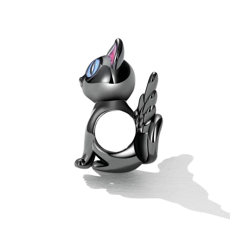(image for) Pandora Style Angel Cat Charm - SCC2299-BK - View 3