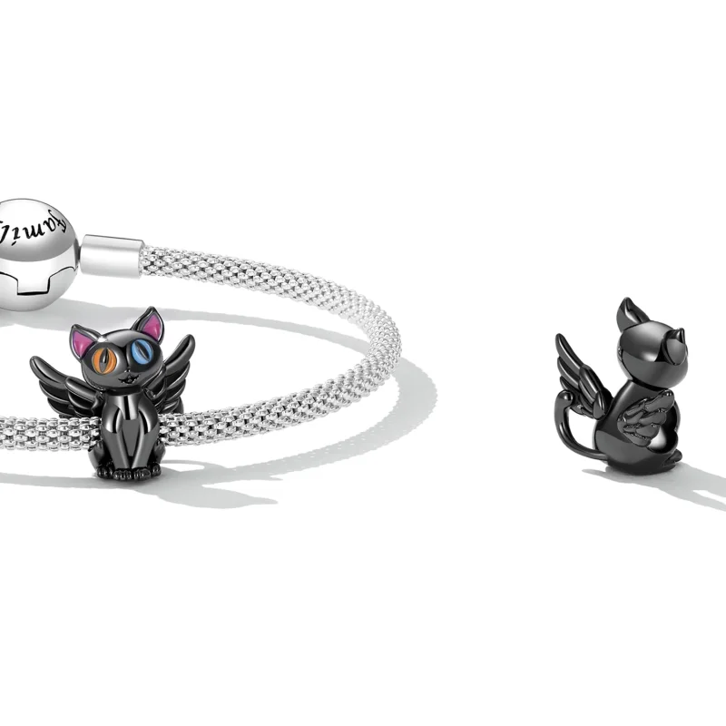 (image for) Pandora Style Angel Cat Charm - SCC2299-BK - View 4