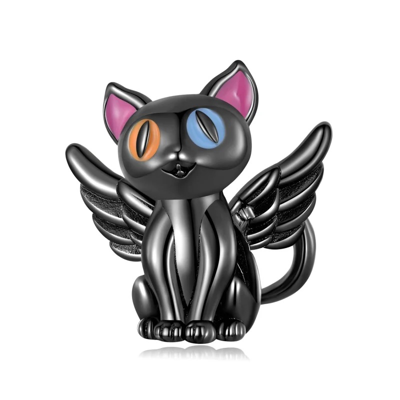 (image for) Pandora Style Angel Cat Charm - SCC2299-BK - Product Image