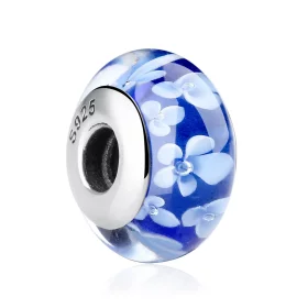 Pandora Style Blue Murano Glass White Flowers Charm - SCZ006 Pandora Style Blue Murano Glass White Flowers Charm - SCZ006