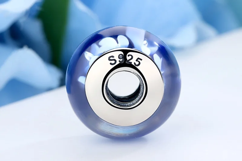 (image for) Pandora Style Blue Murano Glass White Flowers Charm - SCZ006 - View 7