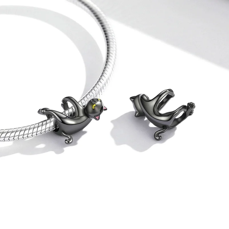 (image for) Pandora Style Cute Black Cat Charm - BSC520 - View 4