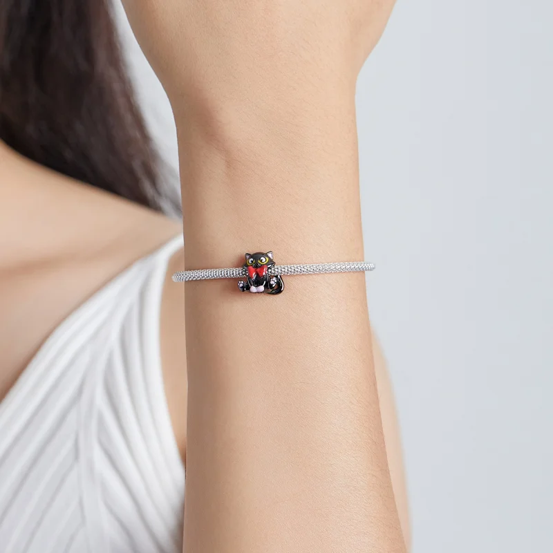 (image for) Pandora Style Elegant Black Cat Charm - SCC2031 - View 5