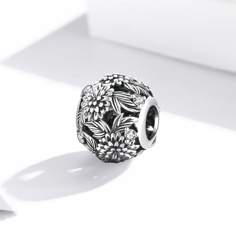 (image for) Pandora Style Embossed Flowers Charm - SCC2097 - View 2