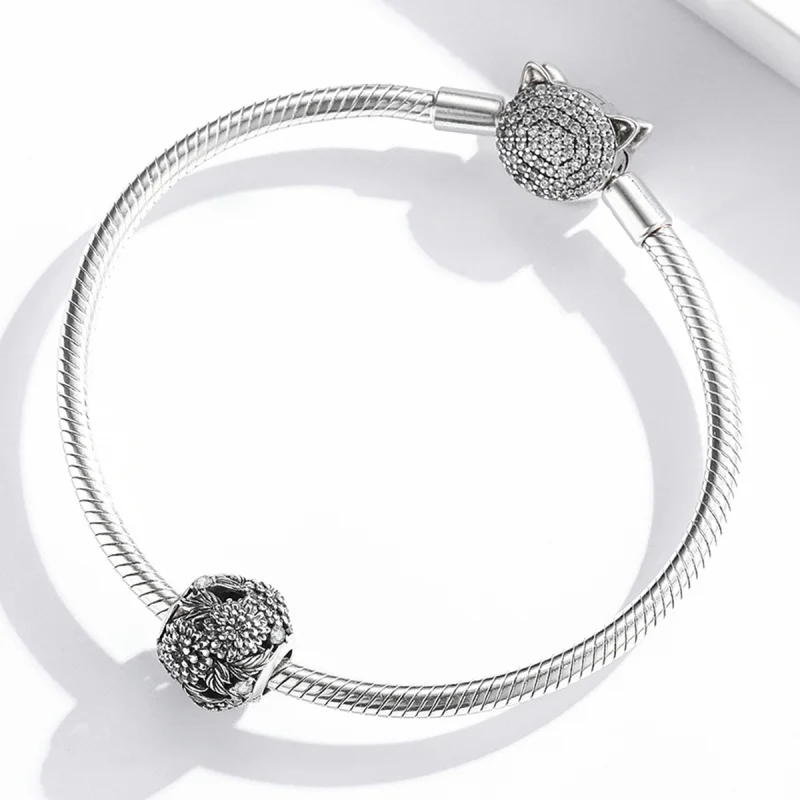 (image for) Pandora Style Embossed Flowers Charm - SCC2097 - View 3