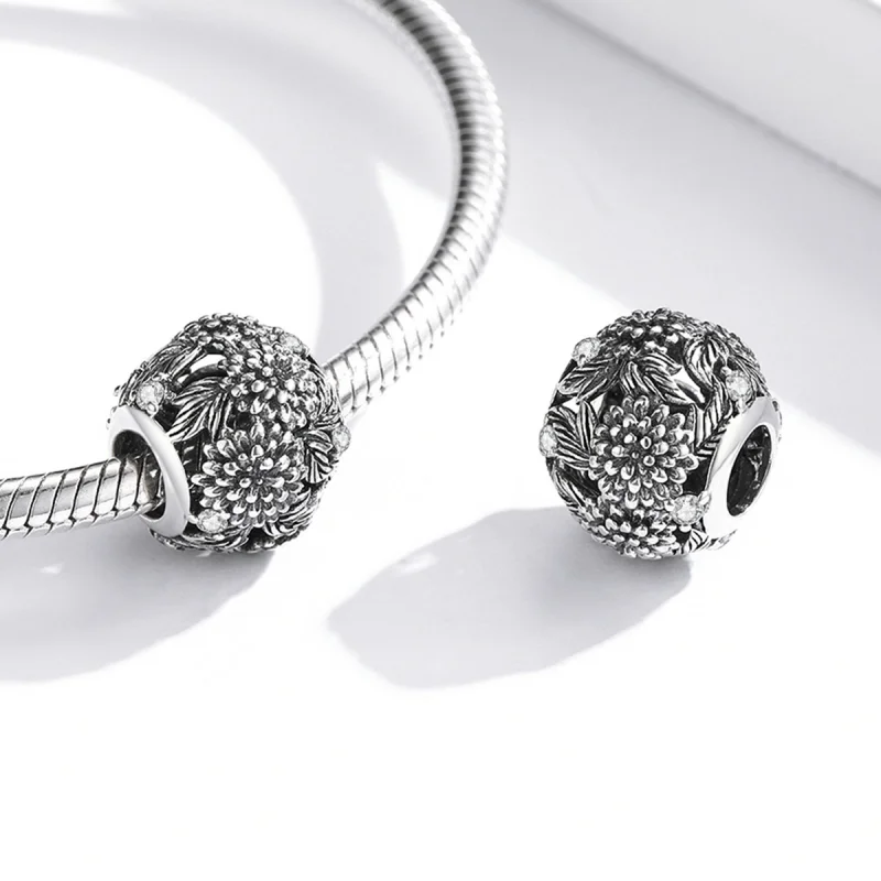 (image for) Pandora Style Embossed Flowers Charm - SCC2097 - View 4