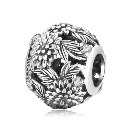 Pandora Style Embossed Flowers Charm - SCC2097