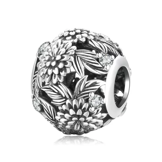 Pandora Style Embossed Flowers Charm - SCC2097
