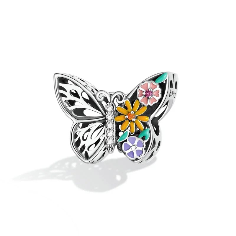 (image for) Pandora Style Flower Butterfly Charm - BSC588 - View 2