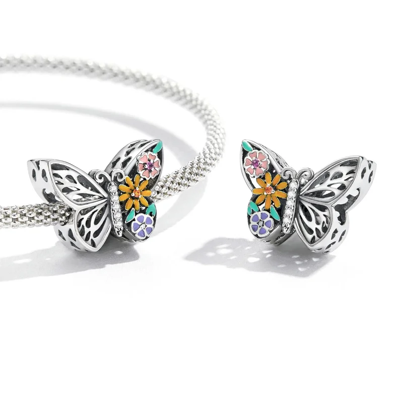 (image for) Pandora Style Flower Butterfly Charm - BSC588 - View 3