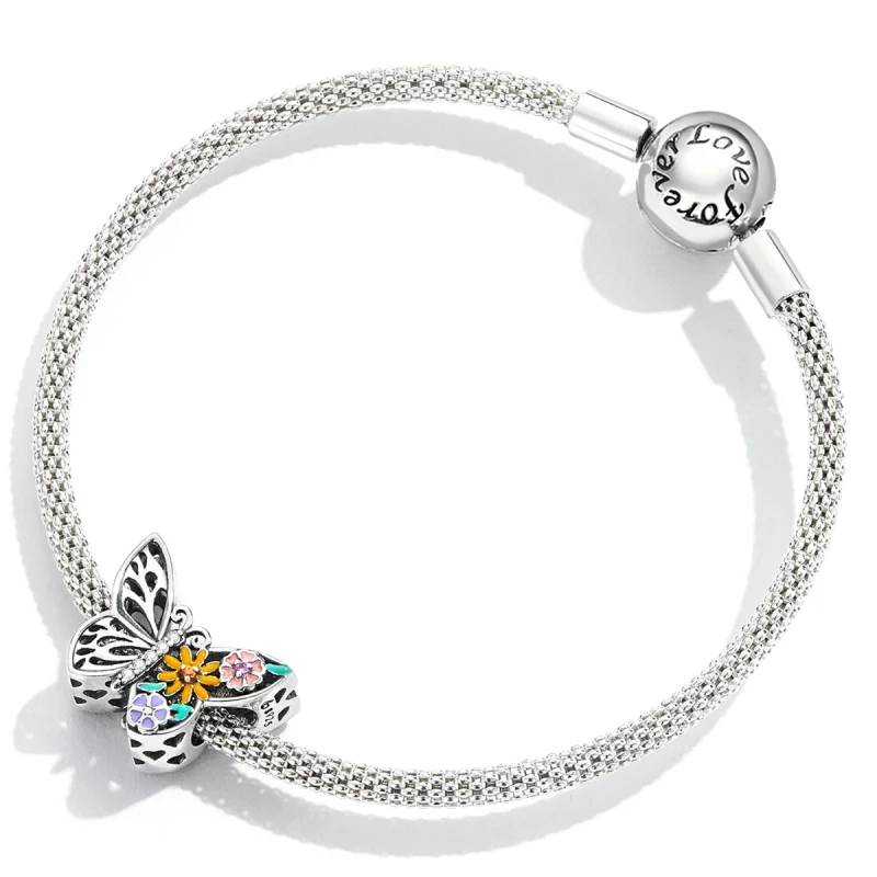 (image for) Pandora Style Flower Butterfly Charm - BSC588 - View 4