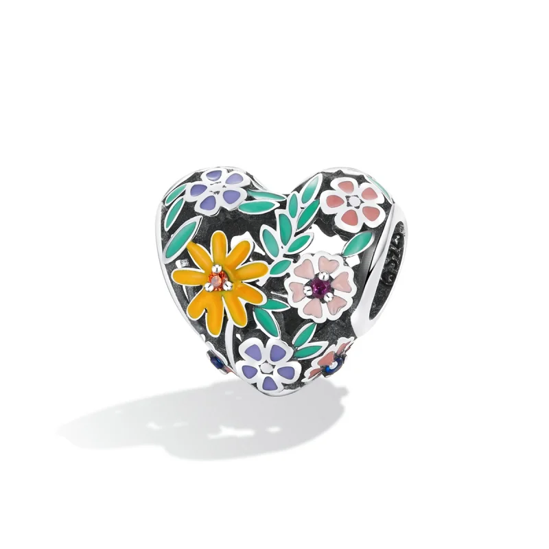 (image for) Pandora Style Flower Heart Charm - BSC590 - View 2